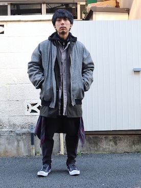 「TrAnsference - T/f （トランスファレンス）のアイテム（ステンカラーコート）」を使った、syo16さん（メンズ・167cm）の冬コーディネート