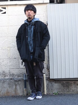「TrAnsference - T/f （トランスファレンス）のアイテム（ノーカラージャケット）」を使った、syo16さん（メンズ・167cm）の冬コーディネート