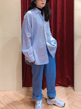 「POLO（ポロ）のアイテム（シャツ/ブラウス、ブルー系）」を使った、𝕔𝕙𝕦𝕡𝕡𝕪🦖さん（レディース・161cm）の冬コーディネート