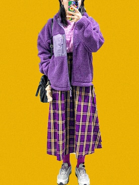 「アイテム（ダッフルコート、パープル系）」を使った、𝕔𝕙𝕦𝕡𝕡𝕪🦖さん（レディース・161cm）の冬コーディネート
