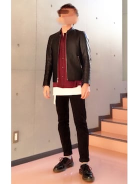 「LIDNM（リドム）のダブルサテンオープンカラーシャツ（シャツ/ブラウス、パープル系）」を使った、いおんさん（メンズ・166cm）の秋コーディネート