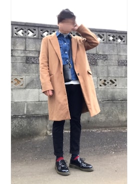 「キャメル」｜「アイテム（デニムジャケット）」を使った、いおんさん（メンズ・166cm）の秋コーディネート