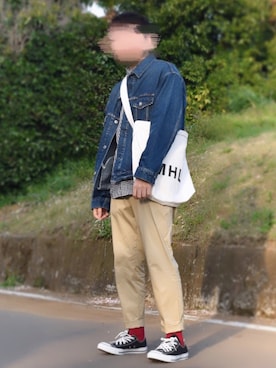 「MHL.」｜「アイテム（デニムジャケット）」を使った、いおんさん（メンズ・166cm）の春コーディネート