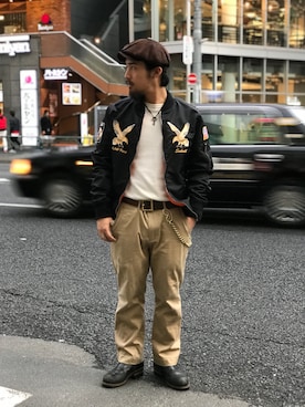 「schott（ショット）のアイテム（MA-1）」を使った、HAYATOさん（メンズ・170cm）の冬コーディネート