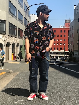 「schott（ショット）のSchott/ショット/13oz. JEANS MEDIUM FIT/13オンス　ジーンス　ミディアム　フィット（デニムパンツ）」を使った、HAYATOさん（メンズ・170cm）の春コーディネート