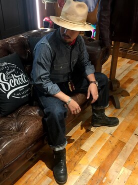 「Schott（ショット）のSchott/ショット/CHAMBRAY WORK SHIRTS/シャンブレー ワーク シャツ（シャツ/ブラウス）」を使った、HAYATOさん（メンズ・170cm）の春コーディネート