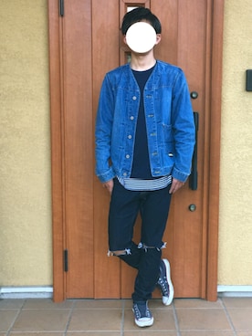 「WORLD WORKERS（ワールドワーカーズ）の【WORLDWORKERS】ノーカラーデニムジャケット（デニムジャケット）」を使った、KANさん（メンズ・172cm）の春コーディネート