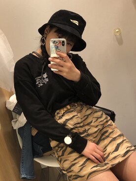 「Honeys（ハニーズ）のアイテム（帽子、ブラック系）」を使った、Rさん（レディース・156cm）の冬コーディネート