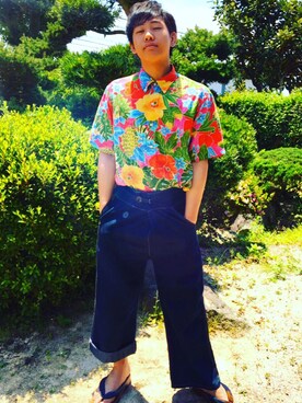「アイテム（ピアス（片耳用）、ブルー系）」を使った、てるさん（メンズ・172cm）の夏コーディネート