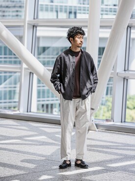 「リネンシャツ」｜「アイテム（ブルゾン）」を使った、nagayaさん（メンズ・175cm）の春コーディネート