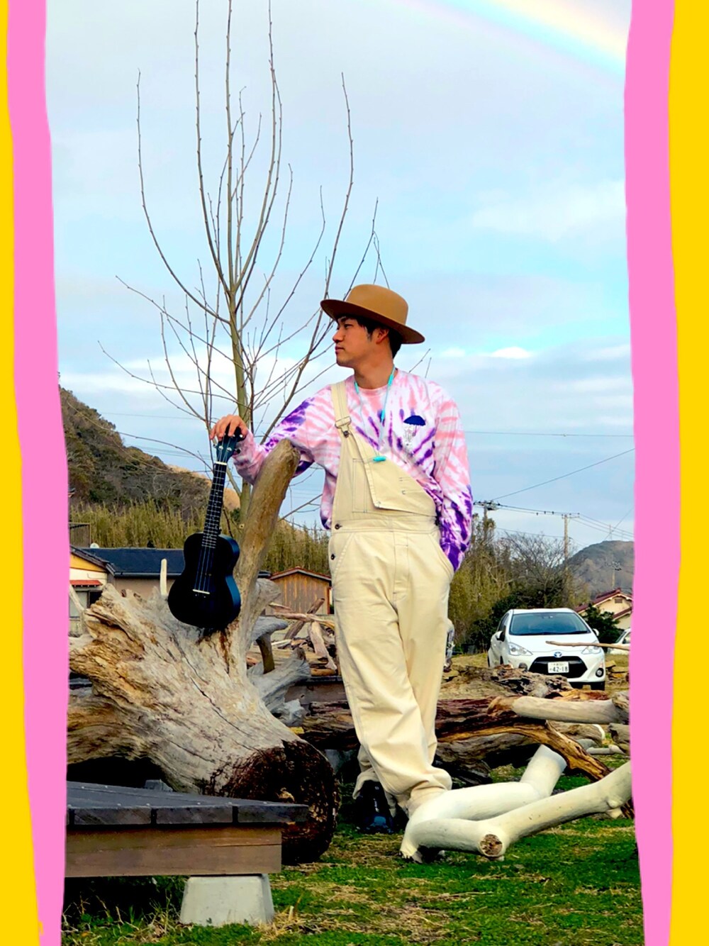「お洒落さんとつながりたい、ゆるコーデ、キタナめ、古着、いいね、save、フォローお願いします🤑、SURF、WORKWEAR」｜「UNIVERSAL OVERALLのアイテム（つなぎ/オールインワン、ホワイト系）」を使った、KSKE OTAKAさん（メンズ・167cm）の春コーディネートの1枚目の写真