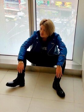 「hystericglamour」｜「アイテム（ライダースジャケット）」を使った、吉川修平さん（メンズ・175cm）の冬コーディネート