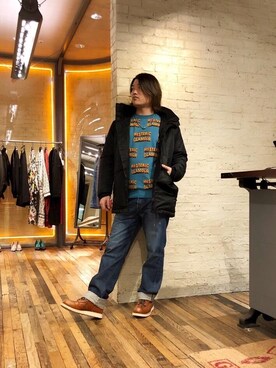 「HYSTERIC GLAMOUR（ヒステリックグラマー）のアイテム（マウンテンパーカー）」を使った、吉川修平さん（メンズ・175cm）の冬コーディネート