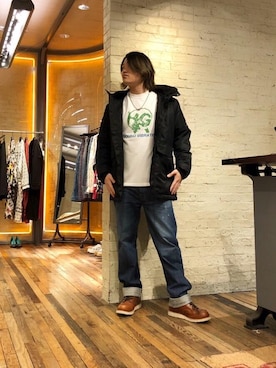 「HYSTERIC GLAMOUR（ヒステリックグラマー）のアイテム（マウンテンパーカー）」を使った、吉川修平さん（メンズ・175cm）の冬コーディネート