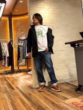 「HYSTERIC GLAMOUR（ヒステリックグラマー）のアイテム（マウンテンパーカー）」を使った、吉川修平さん（メンズ・175cm）の冬コーディネート