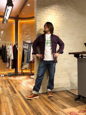 「HYSTERIC GLAMOUR（ヒステリックグラマー）のREVOLUTION SOUNDS刺繍 CPOシャツ（シャツ/ブラウス）」を使った、吉川修平さん（メンズ・175cm）の冬コーディネート