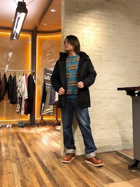 「HYSTERIC GLAMOUR（ヒステリックグラマー）のアイテム（マウンテンパーカー）」を使った、吉川修平さん（メンズ・175cm）の冬コーディネート