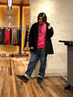 「アイテム（ピーコート）」を使った、吉川修平さん（メンズ・175cm）の冬コーディネート