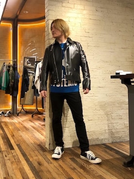 「パンクコーデ」｜「アイテム（ライダースジャケット）」を使った、吉川修平さん（メンズ・175cm）の冬コーディネート