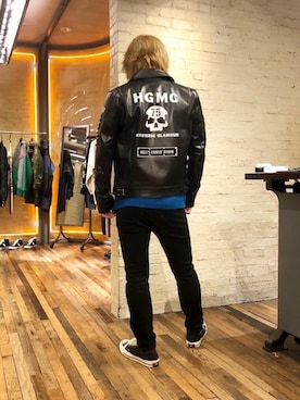 「パンクコーデ」｜「アイテム（ライダースジャケット）」を使った、吉川修平さん（メンズ・175cm）の冬コーディネート