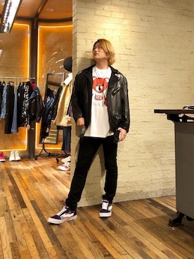 「パンクコーデ」｜「アイテム（ライダースジャケット）」を使った、吉川修平さん（メンズ・175cm）の冬コーディネート