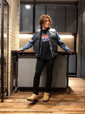 「70'sコーデ」｜「アイテム（デニムジャケット）」を使った、吉川修平さん（メンズ・175cm）の秋コーディネート