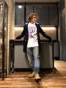 「70'sコーデ」｜「アイテム（ダッフルコート）」を使った、吉川修平さん（メンズ・175cm）の冬コーディネート