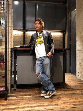 「70'sコーデ」｜「アイテム（その他アウター）」を使った、吉川修平さん（メンズ・175cm）の冬コーディネート