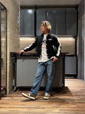 「70'sコーデ」｜「アイテム（ブルゾン）」を使った、吉川修平さん（メンズ・175cm）の冬コーディネート