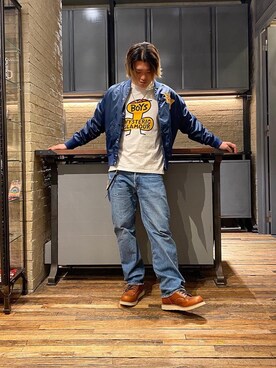 「70'sコーデ」｜「アイテム（スタジャン）」を使った、吉川修平さん（メンズ・175cm）の冬コーディネート