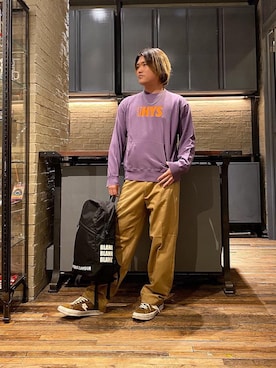 「HYSTERIC GLAMOUR（ヒステリックグラマー）のアイテム（バックパック/リュック）」を使った、吉川修平さん（メンズ・175cm）の冬コーディネート