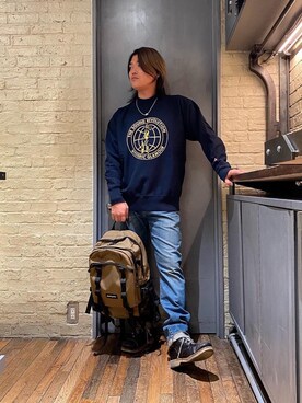 「HYSTERIC GLAMOUR（ヒステリックグラマー）のアイテム（バックパック/リュック）」を使った、吉川修平さん（メンズ・175cm）の冬コーディネート