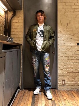 「ロンt」｜「アイテム（ジャケット/アウター）」を使った、吉川修平さん（メンズ・175cm）の秋コーディネート