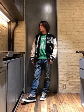 「でにむ」｜「アイテム（スタジャン）」を使った、吉川修平さん（メンズ・175cm）の冬コーディネート