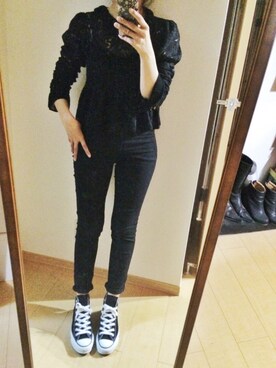 「CONVERSE（コンバース）のconverse コンバース ALL STAR HI オールスター ハイ 3206 BLACK(US)（スニーカー）」を使った、enanoさん（レディース・147cm）の秋コーディネート