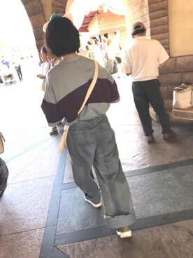 「SPINNS（スピンズ）の切り替えデザイン ビッグTシャツ（Tシャツ/カットソー、ブルー系）」を使った、マキさん（レディース・163cm）の秋コーディネート