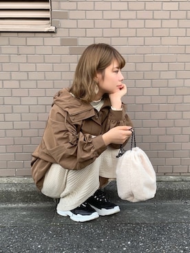 「アイテム（マウンテンパーカー、ブラウン系）」を使った、ちゃきさん（レディース・158cm）の秋コーディネート