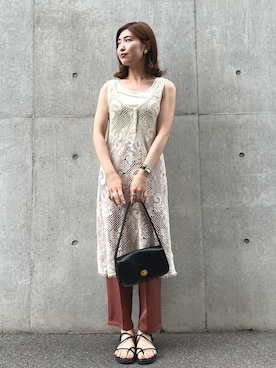 「センタープレスパンツ」｜「アイテム（ワンピース/ドレス）」を使った、jumelleさん（レディース・154cm）の夏コーディネート
