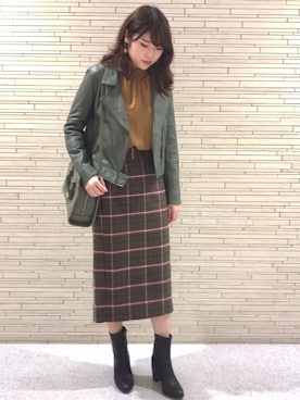 「LILY BROWN（リリーブラウン）のアイテム（ライダースジャケット）」を使った、MARIさん（レディース・165cm）の秋コーディネート