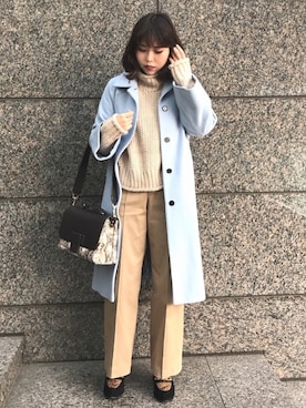 「ADAM ET ROPE'（アダムエロペ）のアイテム（ステンカラーコート）」を使った、MARIさん（レディース・165cm）の冬コーディネート