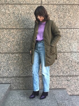 「ハイウエストストレートジーンズ」｜MARIさん（レディース・165cm）の冬コーディネート