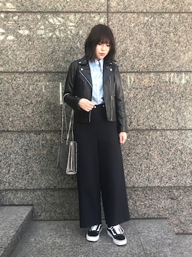 「オールドスクール」｜「アイテム（ライダースジャケット）」を使った、MARIさん（レディース・165cm）の春コーディネート