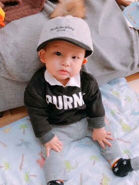 「Moujonjon（ムージョンジョン）のアイテム（シャツ/ブラウス）」を使った、ritoさん（キッズ・80cm）の冬コーディネート