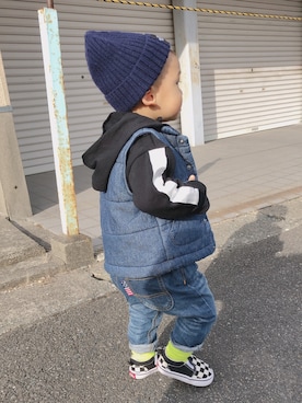 「ザノースフェイス」｜「アイテム（スリッポン）」を使った、ritoさん（キッズ・80cm）の秋コーディネート