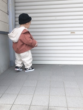 「くすみピンク」｜「アイテム（ニットキャップ/ビーニー）」を使った、ritoさん（キッズ・80cm）の冬コーディネート