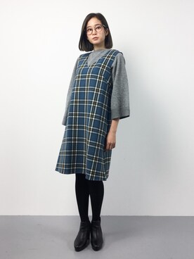 「archives（アルシーヴ）のアイテム（ジャンパースカート）」を使った、mihiroさん（レディース・156cm）の冬コーディネート