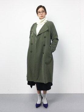 「アイテム（トレンチコート、グリーン系）」を使った、mihiroさん（レディース・156cm）の冬コーディネート
