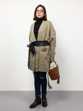 「MERCURYDUO（マーキュリーデュオ）のアイテム（デニムパンツ）」を使った、mihiroさん（レディース・156cm）の冬コーディネート