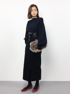 「LAPUIS（ラピュイ）のアイテム（クラッチバッグ）」を使った、mihiroさん（レディース・156cm）の冬コーディネート