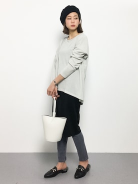 「YAHKI（ヤーキ）のYAHKI（ヤーキ）バケットバッグ（ショルダーバッグ）」を使った、mihiroさん（レディース・156cm）の冬コーディネート